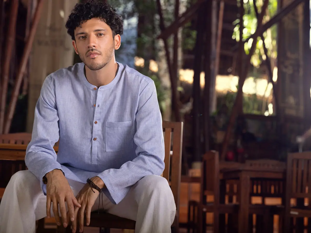 Light Blue Linen Short Kurta - Alcr-K-025 4
