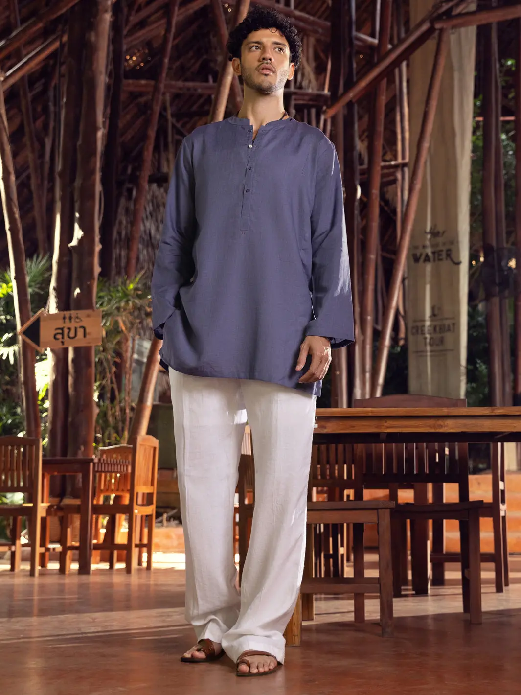 Blueish Grey Linen Short Kurta - Alcr-K-027 1