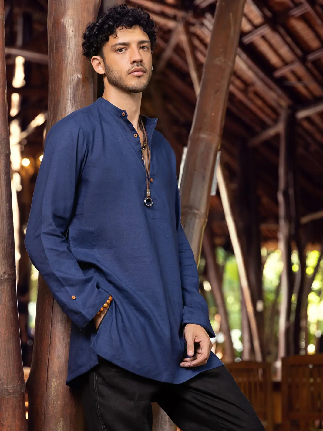 Blue Linen Short Kurta - Alcr-K-029 3