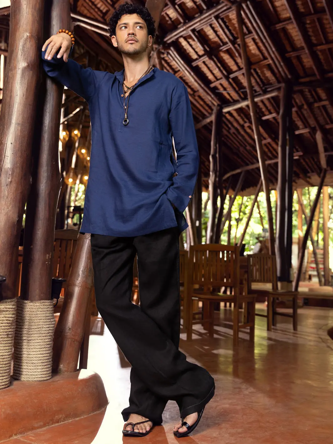 Blue Linen Short Kurta - Alcr-K-029 1
