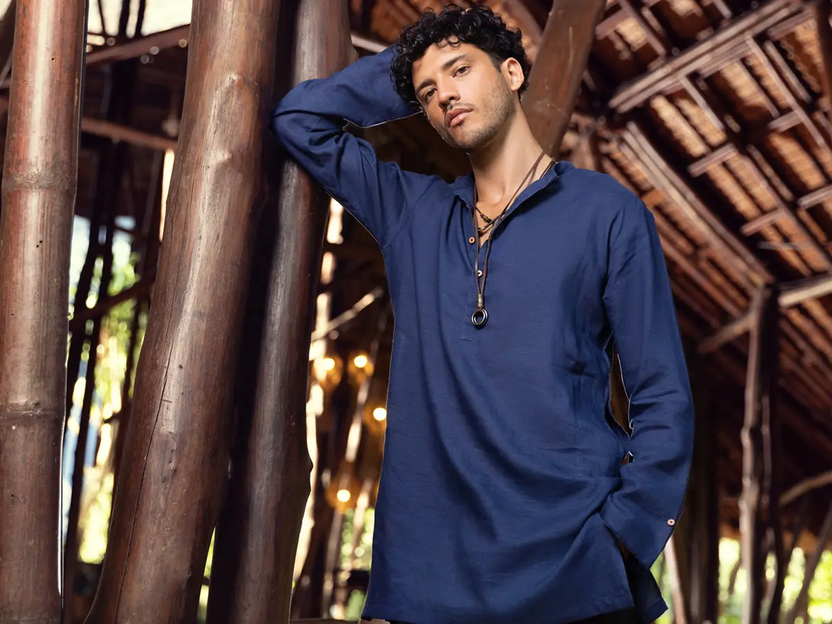 Blue Linen Short Kurta - Alcr-K-029 5