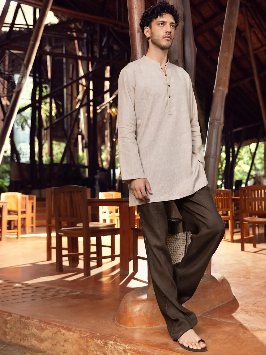 Beige Linen Short Kurta - Alcr-K-031 1