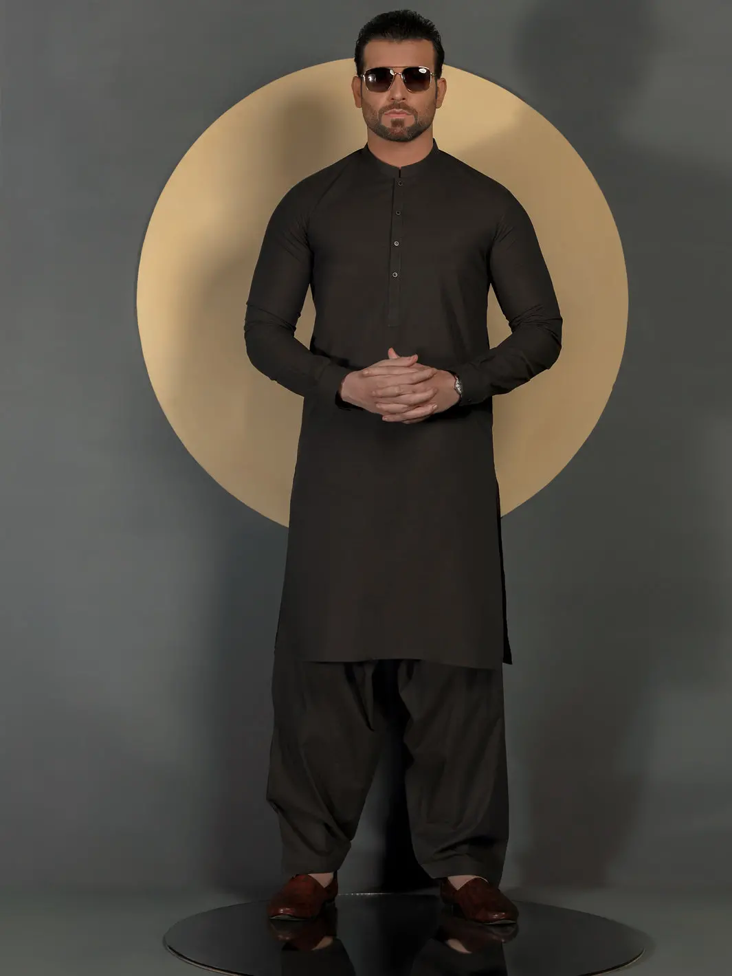 Charcoal Grey Cotton Men Unstitched Fabric - Al-Maharaja-22 1