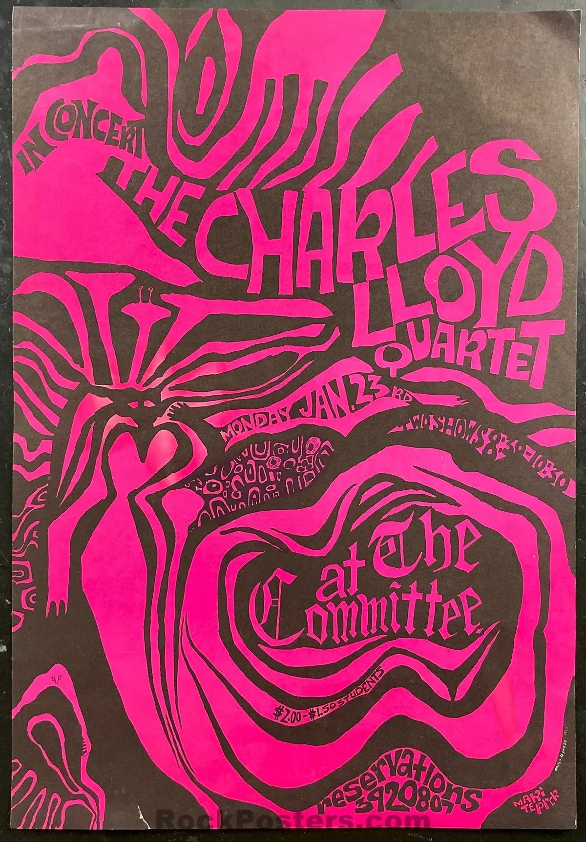 Auction - Charles Lloyd - Mari Tepper - Committee Theater - 1967 Concert Poster - Excellent 1