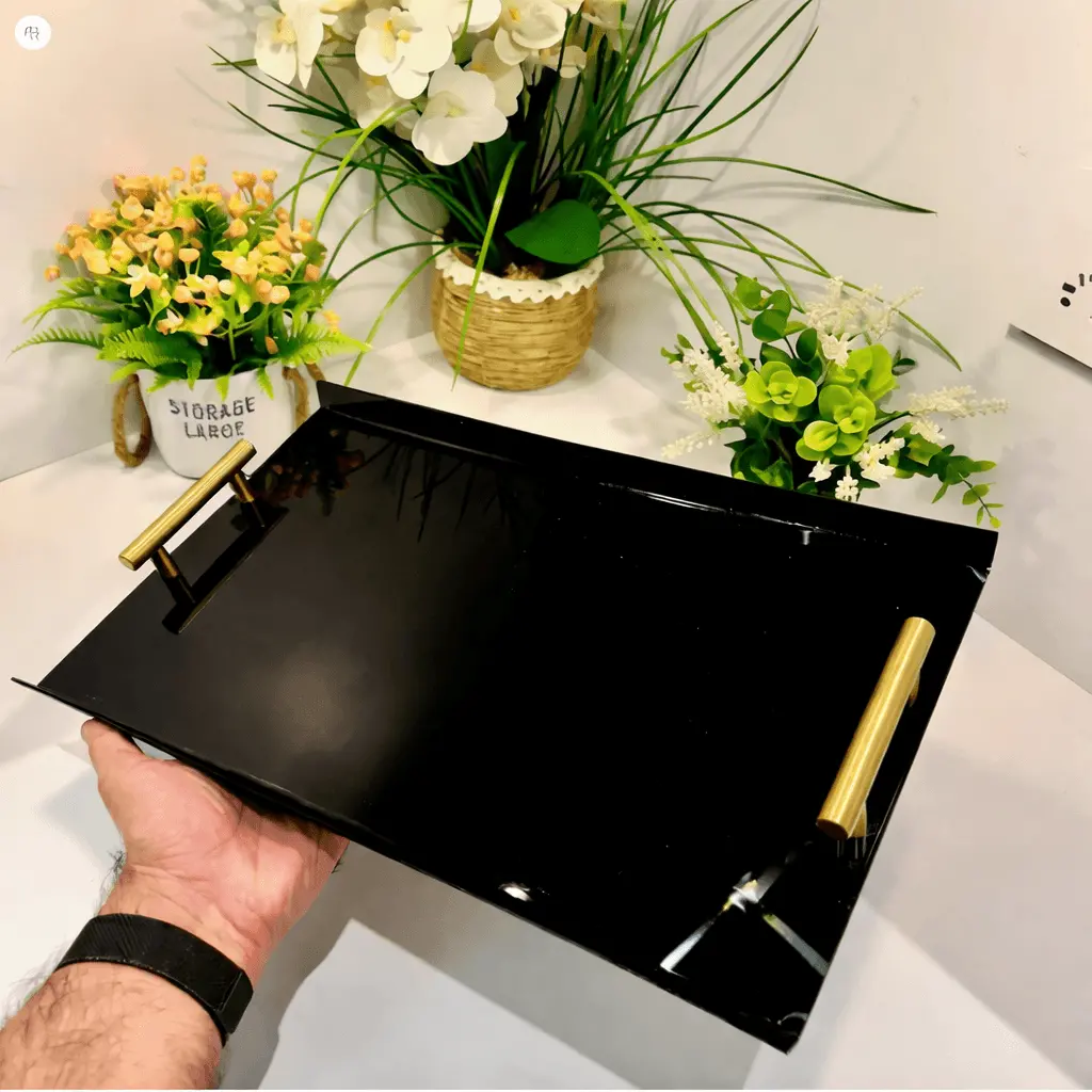 Minimal Acrylic Black Tray With Handle 1