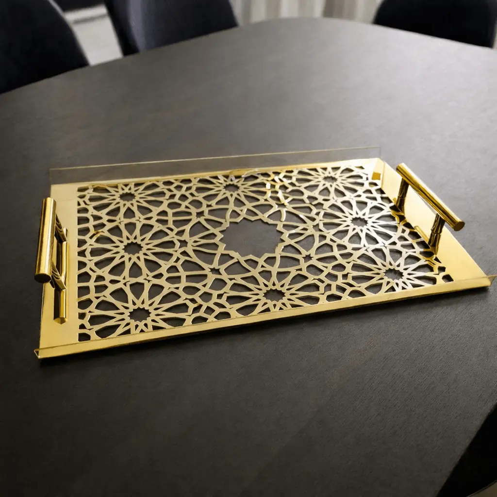 Sultané Royale™ Gold Tray With Metal Handles-Srg01 1