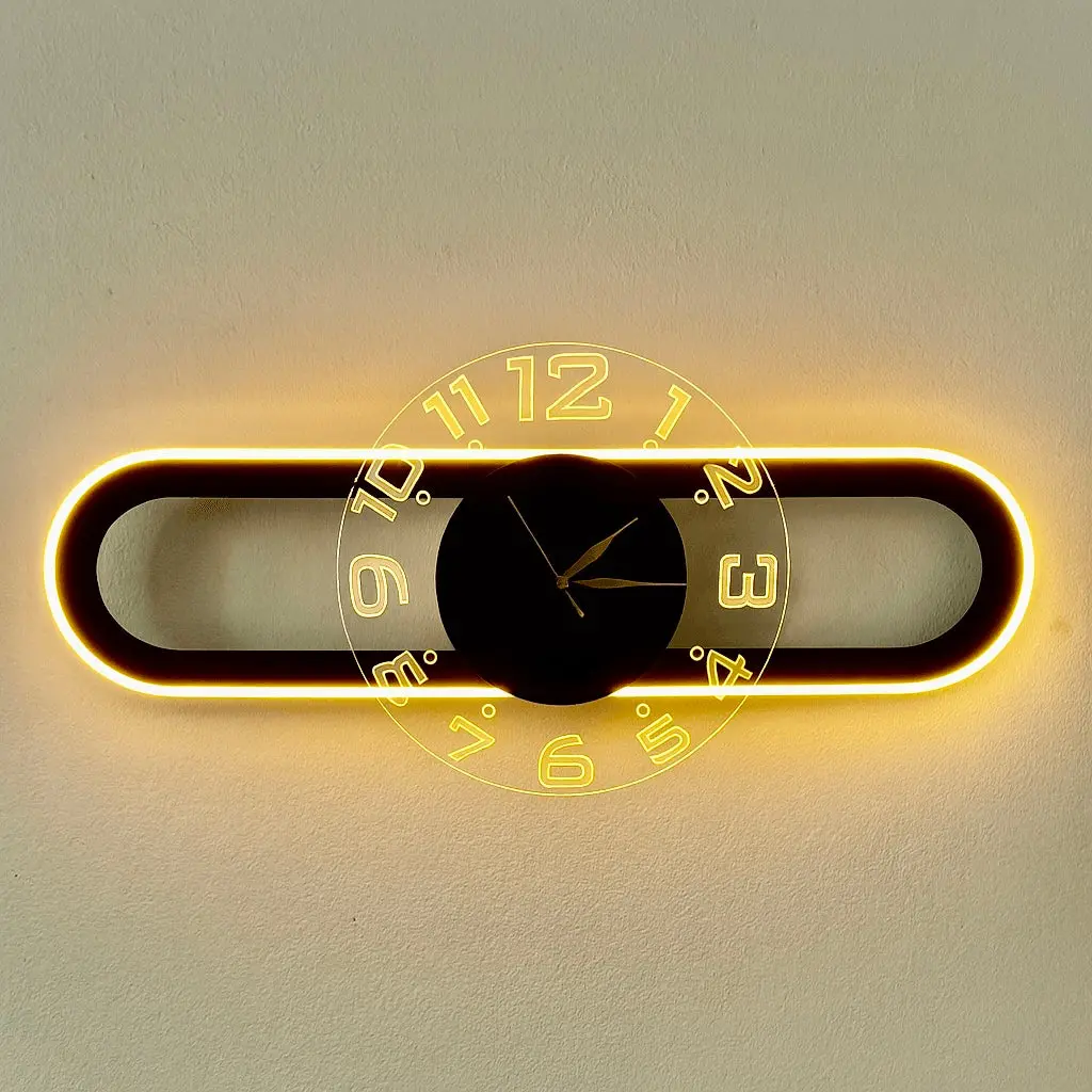 Auraclock 2-In-1 Vertical And Horizontal Clock Home And Office Wall With Neon Light Ambiance 1