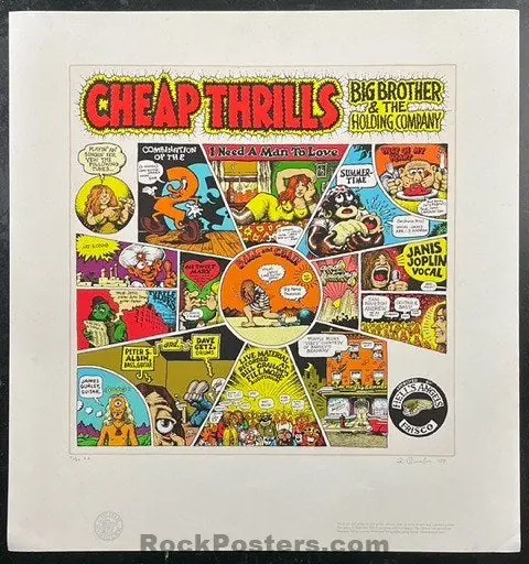Auction - Janis Joplin Big Brother - Cheap Thrills -  R. Crumb Signed - Print Poster - Near Mint Minus 1