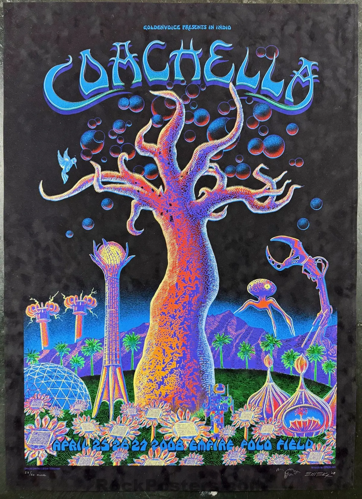 Auction - Coachella - 2008 Poster - Black Velvet Variant - Emek - Mint 1