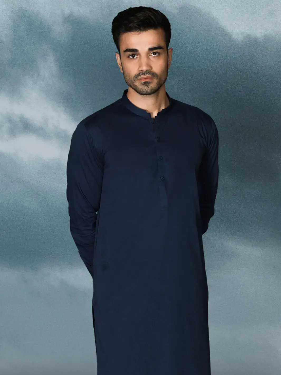 Dark Blue Cotton Men Unstitched Fabric - Al-Maharaja-22 1
