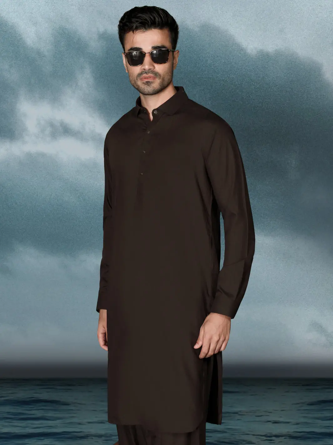 Dark Brown Blended Men Unstitched Fabric - Al-Nizam-22 1