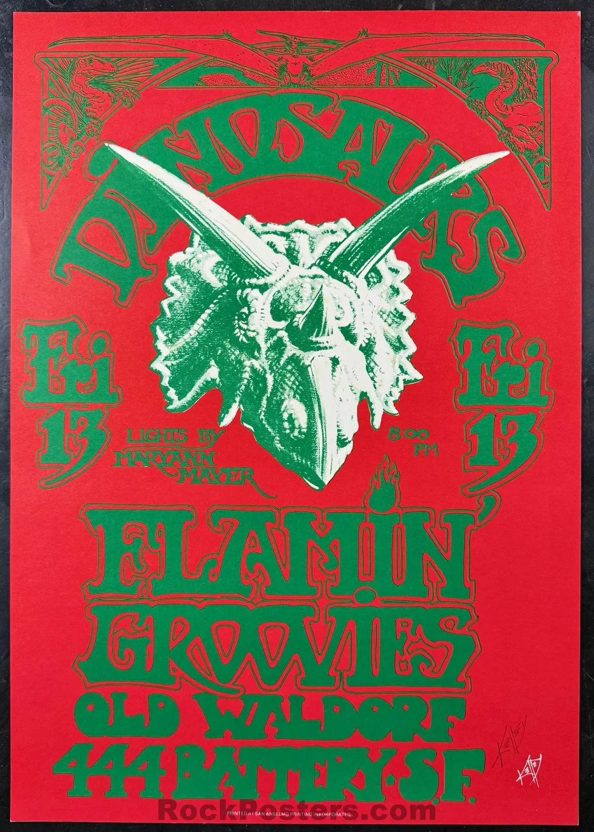 Auction -  Dinosaurs - Flamin' Groovies - Alton Kelley Signed - Old Waldorf Poster - Near Mint 1