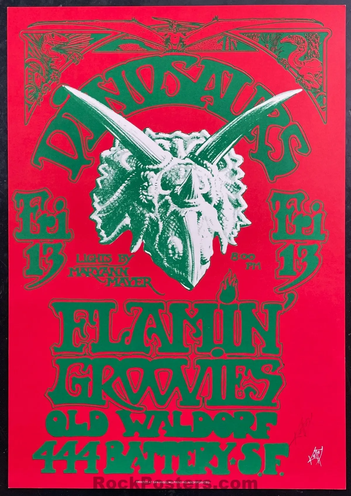 Auction - Alton Kelley Collection - Dinosaurs - Flamin' Groovies - Kelley Signed - Old Waldorf - 1982 Poster - Near Mint Minus 1