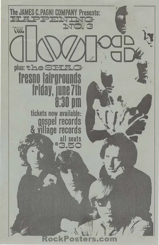 Auction - The Doors - 1968 Handbill - Fresno, Ca - Excellent 1