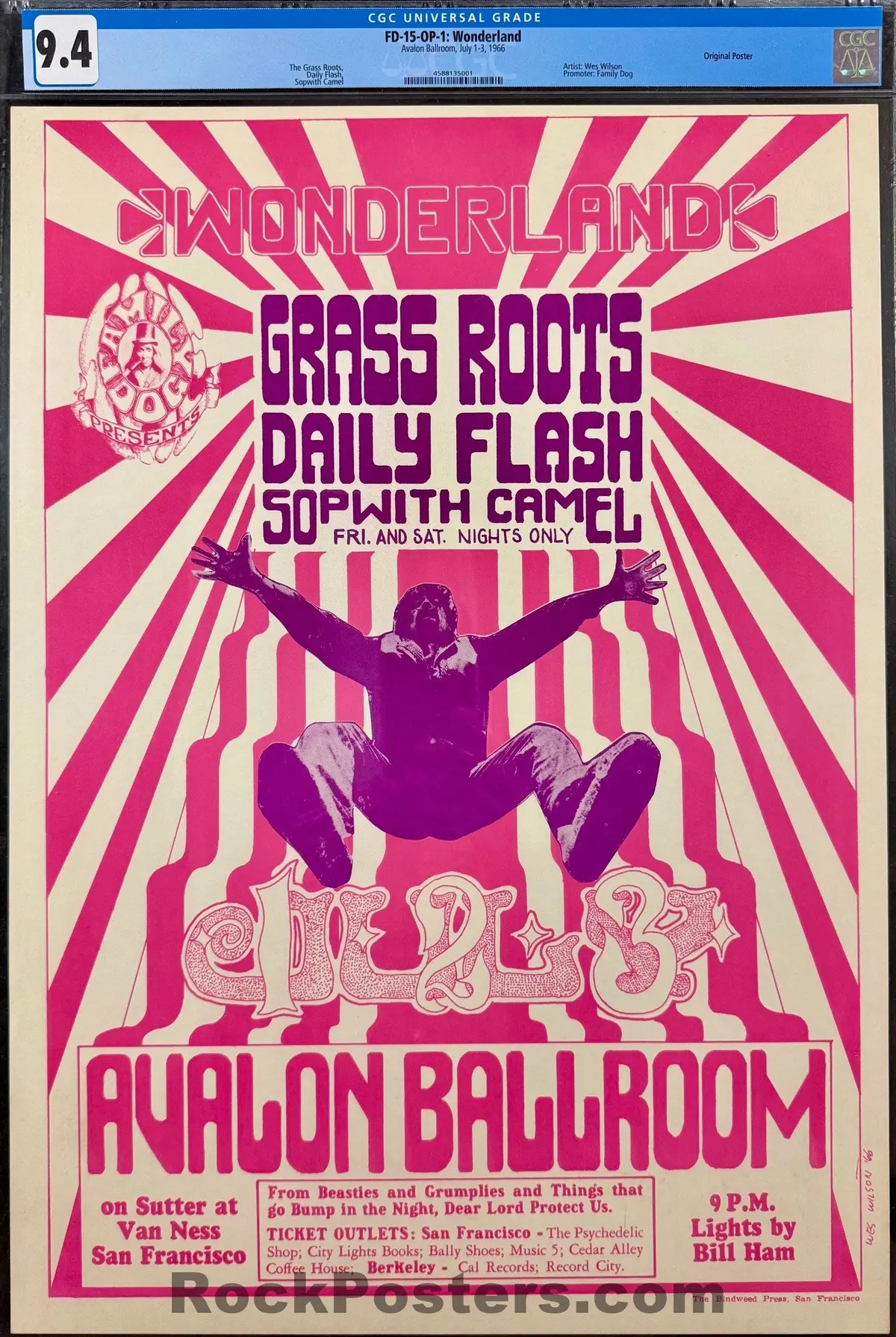 Auction - Fd-15 - Grass Roots - Wes Wilson - 1966 Poster - Avalon Ballroom - Cgc Graded 9.4 1