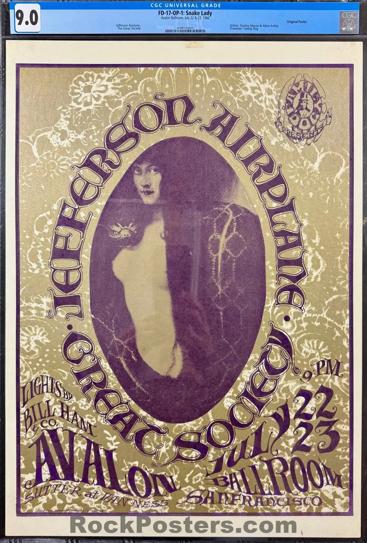 Auction - Fd-17 - Jefferson Airplane - Mouse & Kelley - 1966 Poster - Avalon Ballroom - Cgc Graded 9.0 1