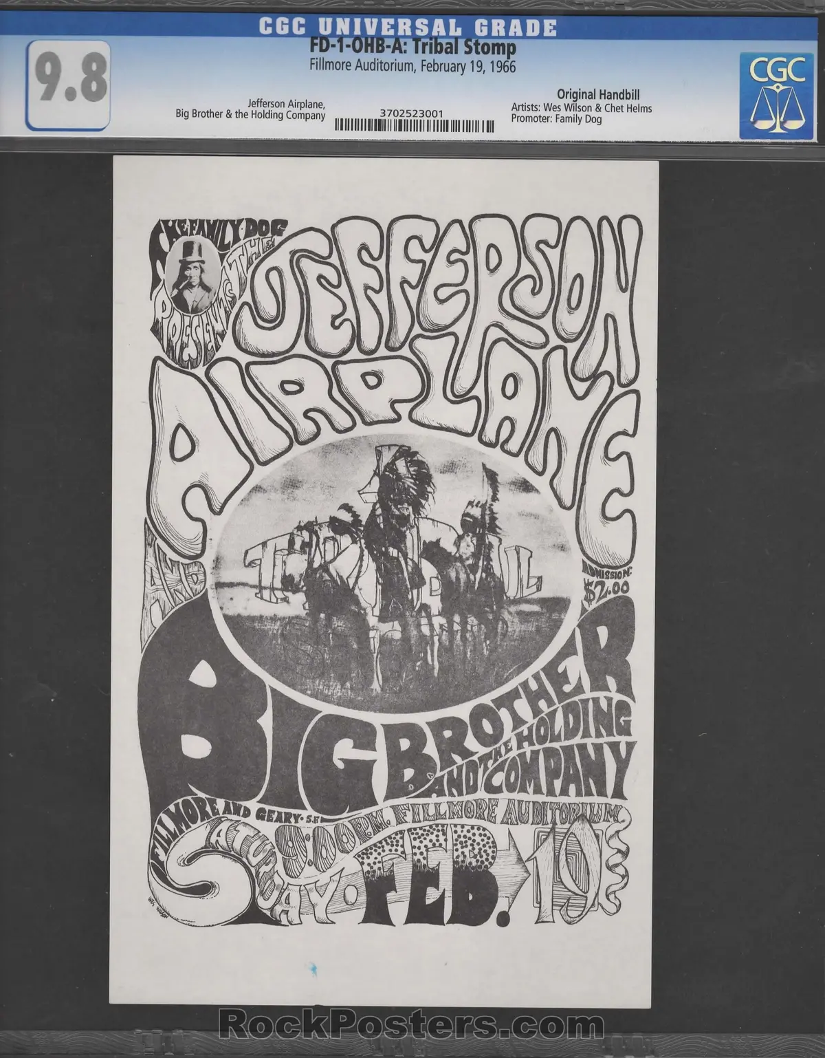 Auction - Fd-1-Ohb-A - Tribal Stomp - Wes Wilson -  1966 Handbill - Fillmore Auditorium - Cgc Graded 9.8 1