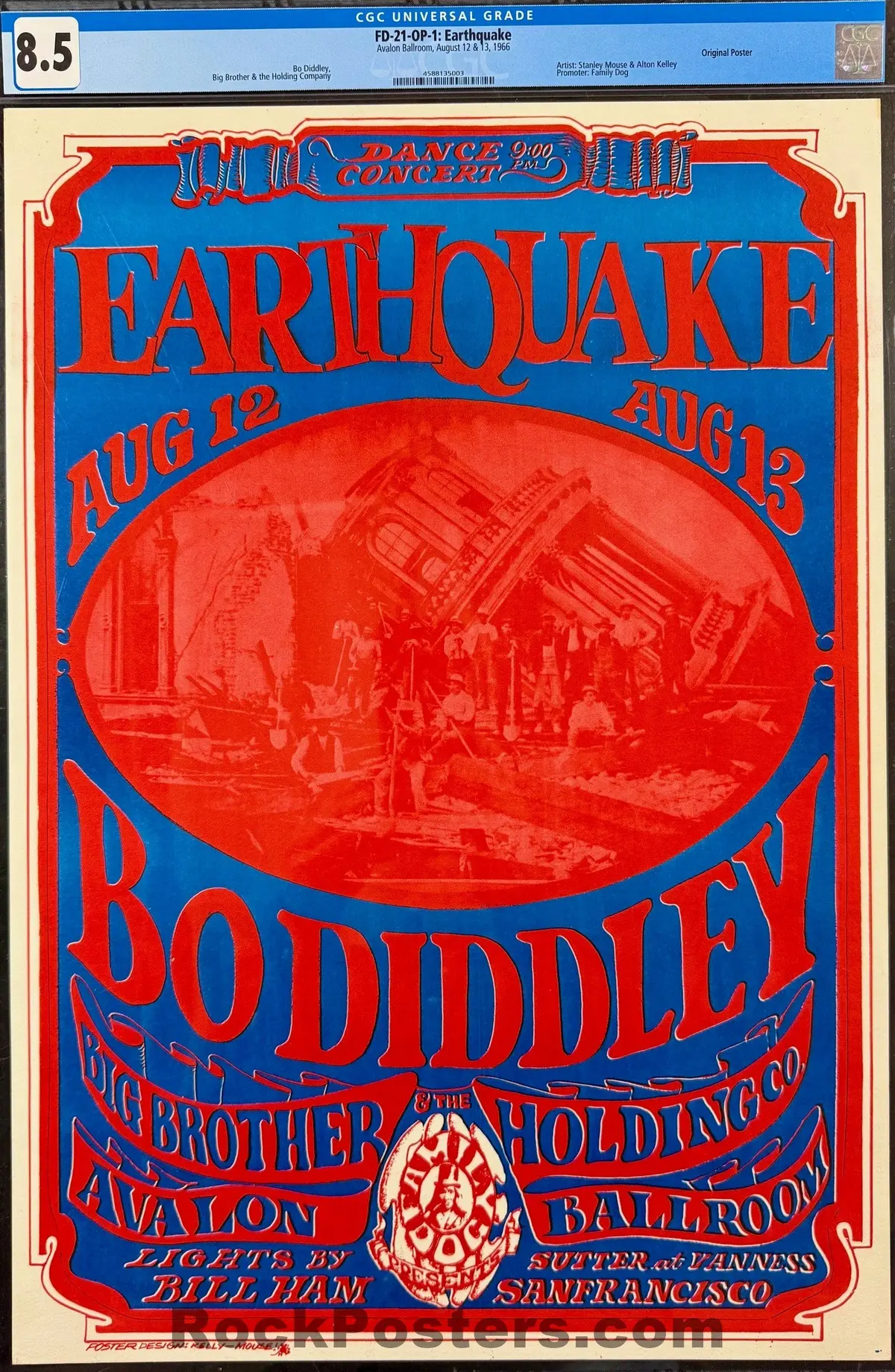 Auction - Fd-21 - Bo Diddley - Mouse & Kelley - 1966 Poster - Avalon Ballroom - Cgc Graded 8.5 1