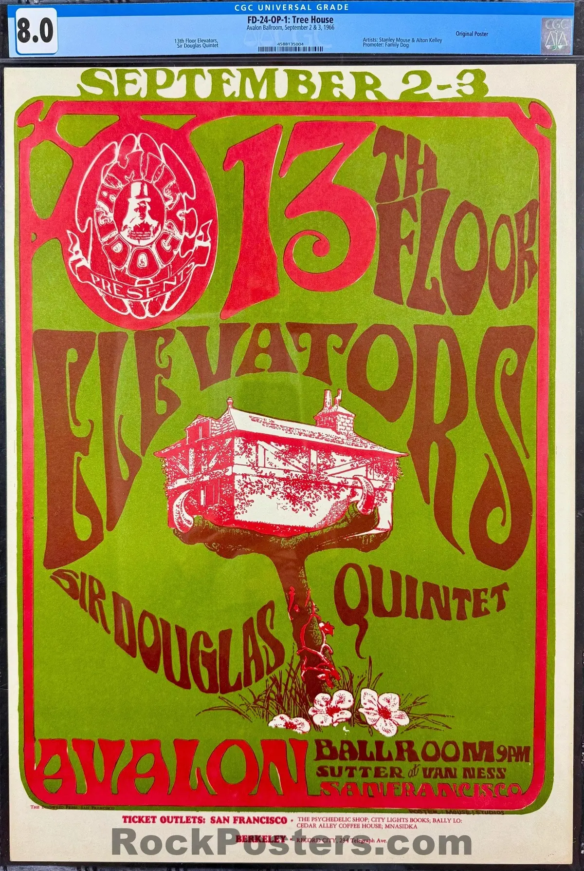 Auction - Fd-24 - 13Th Floor Elevators - Stanley Mouse - 1966 Poster - Avalon Ballroom - Cgc Graded 8.0 1