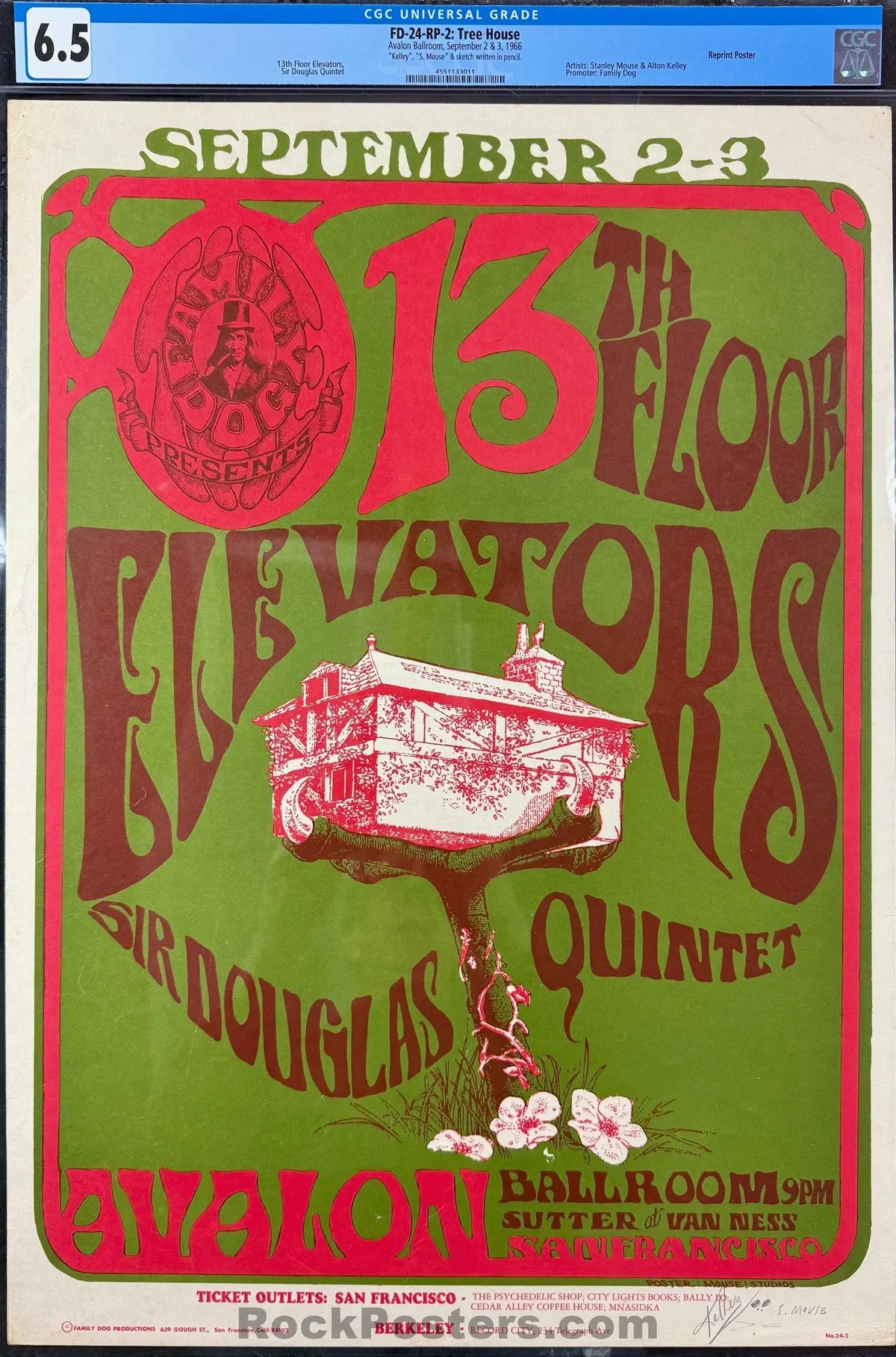 Auction - Fd-24-Rp-2 - 13Th Floor Elevators - Mouse & Kelley Signed - 1966 Poster - Avalon Ballroom - Cgc Graded 6.5 1