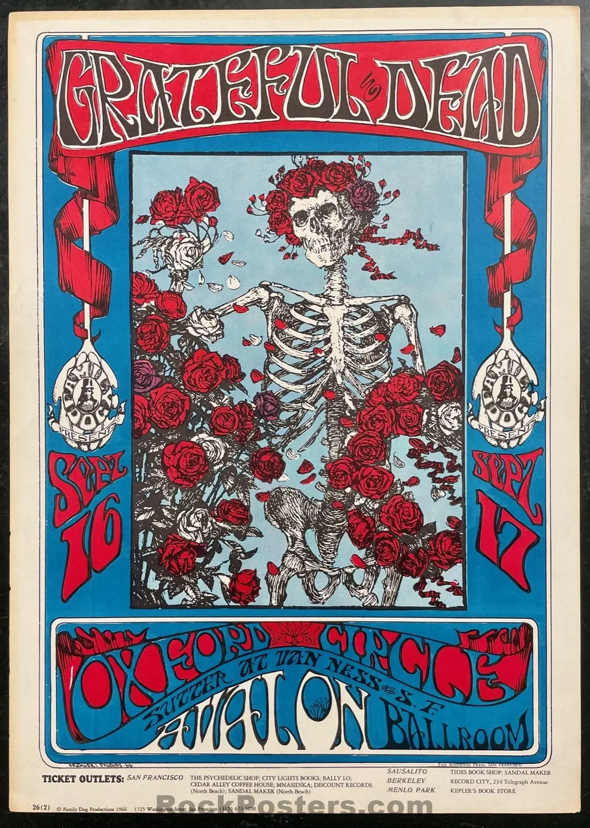 Auction - Fd-26-Rp-2 - Grateful Dead - Skeleton & Roses - 1966 Poster - Excellent 1