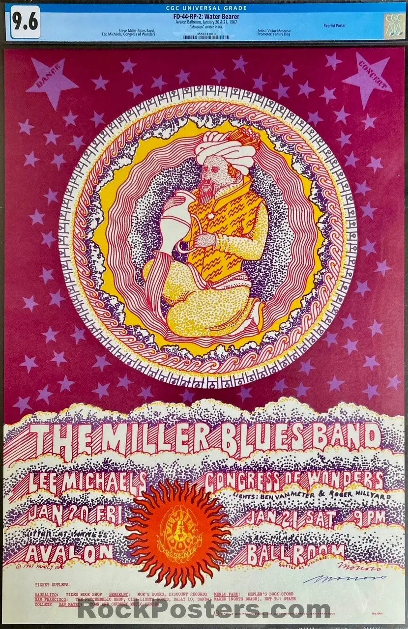 Fd-44-Rp-2 - Miller Blues Band - Victor Moscoso Signed - 1967 Poster - Avalon Ballroom - Cgc Graded 9.6 1