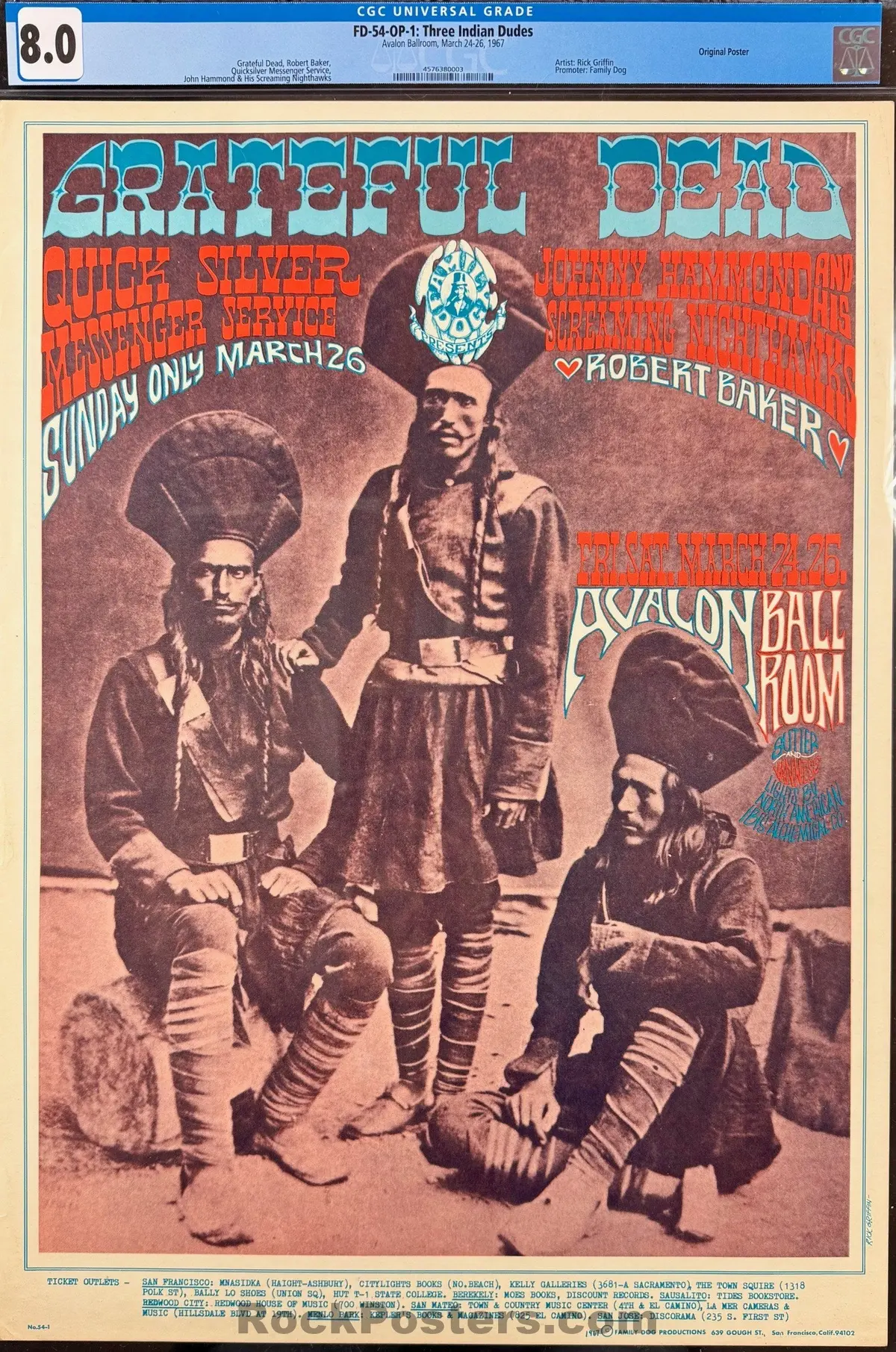 Auction - Fd-54 - Grateful Dead - Rick Griffin - 1967 Poster - Avalon Ballroom - Cgc Graded 8.0 1