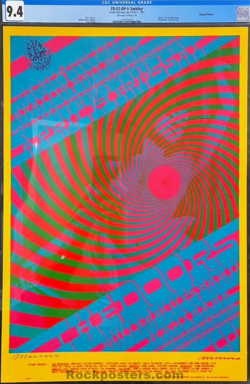 Auction - Fd-57 - The Doors - Victor Moscoso Signed - 1967 Concert Poster - Avalon Ballroom - Cgc Graded 9.4 1