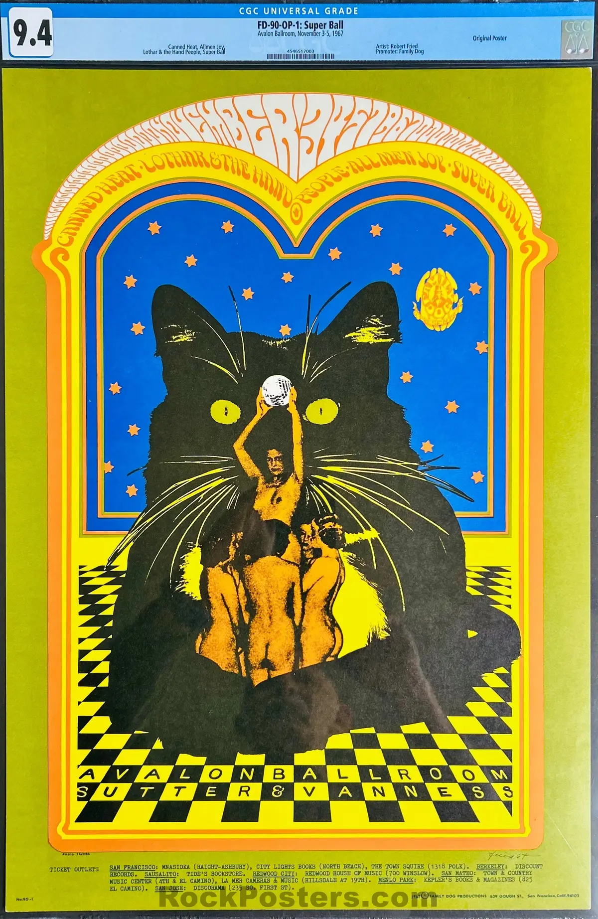 Auction - Fd-90 - Canned Heat - Bob Fried - 1967 Poster - Avalon Ballroom - Cgc Graded 9.4 1