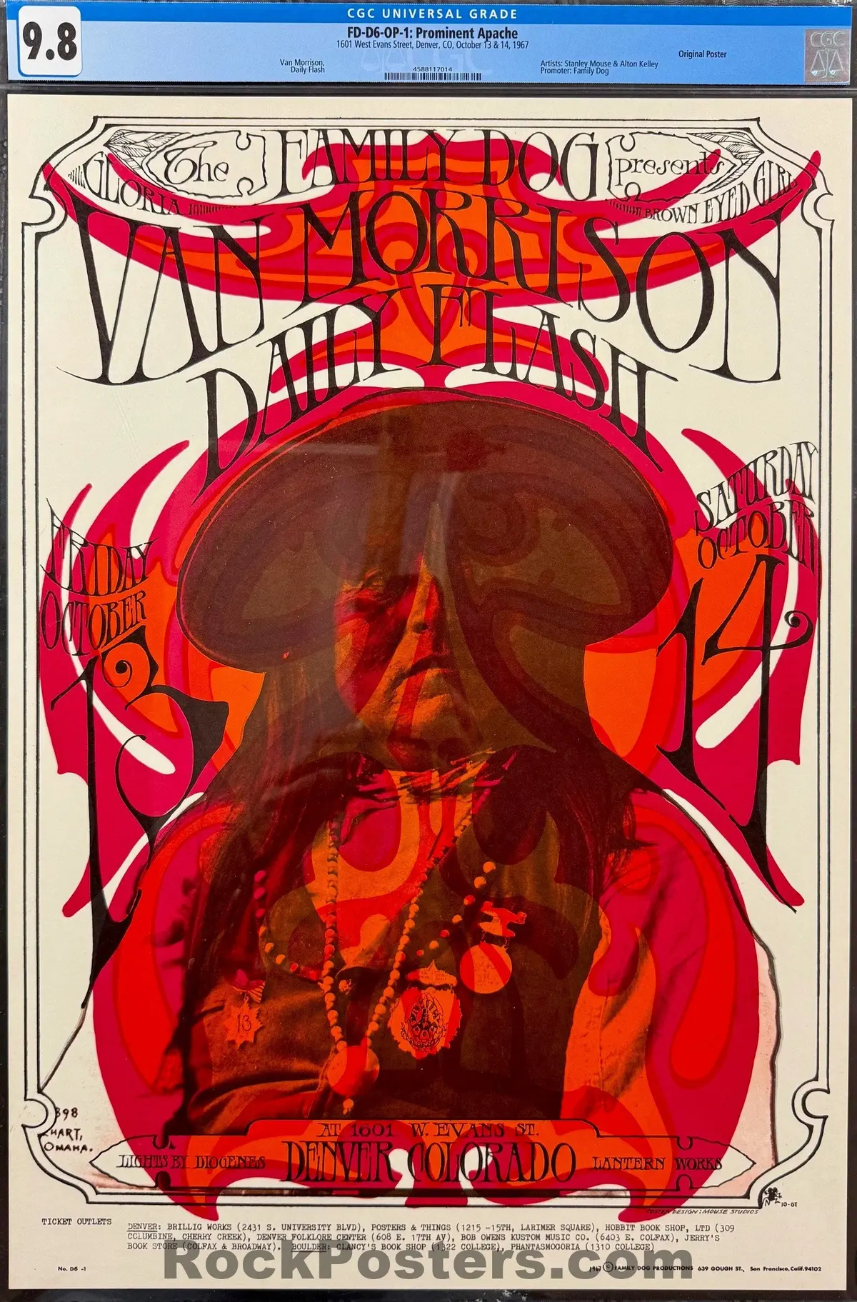 Auction - Fdd-6 - Van Morrison - Stanley Mouse - 1967 Poster - Family Dog Denver - Cgc Graded 9.8 1