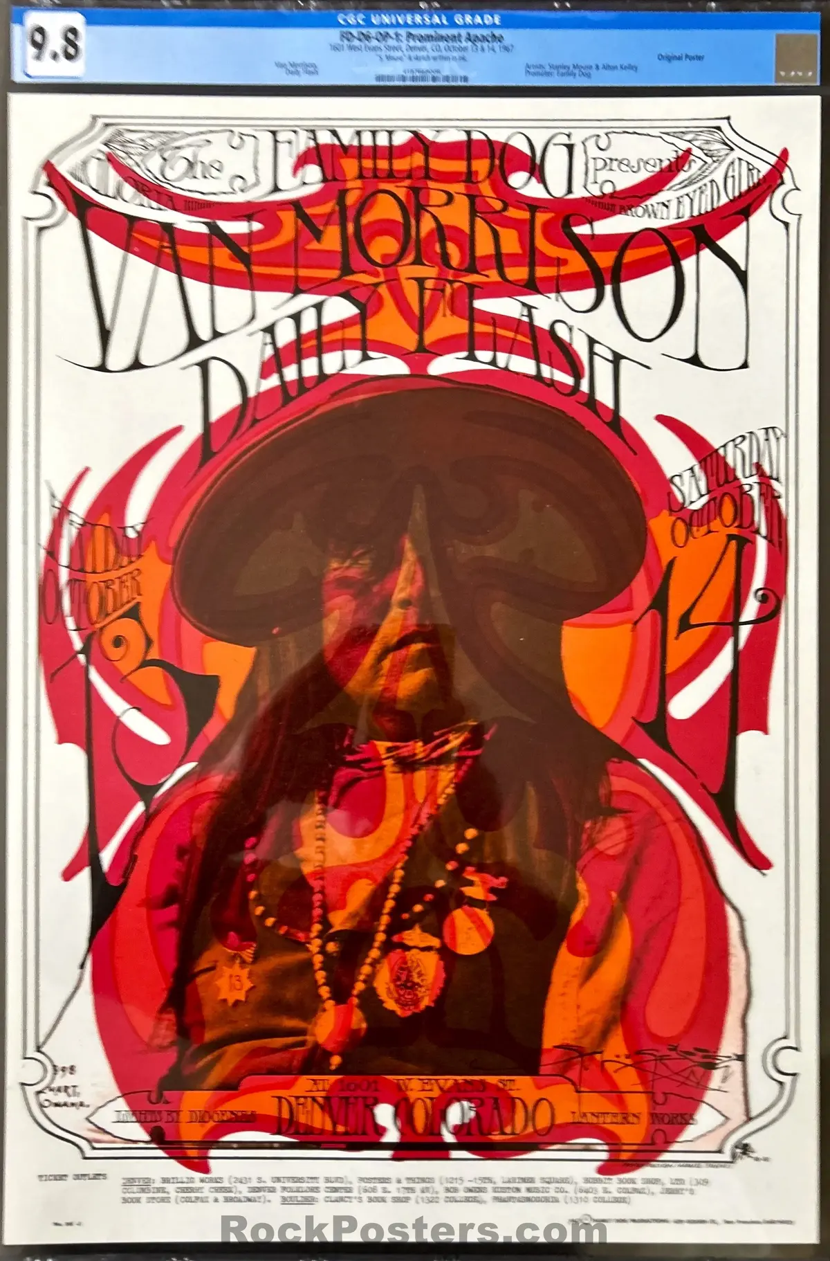 Auction - Fdd-6 - Van Morrison - Stanley Mouse Signed - 1967 Concert Poster - Family Dog Denver - Cgc Graded 9.8 1