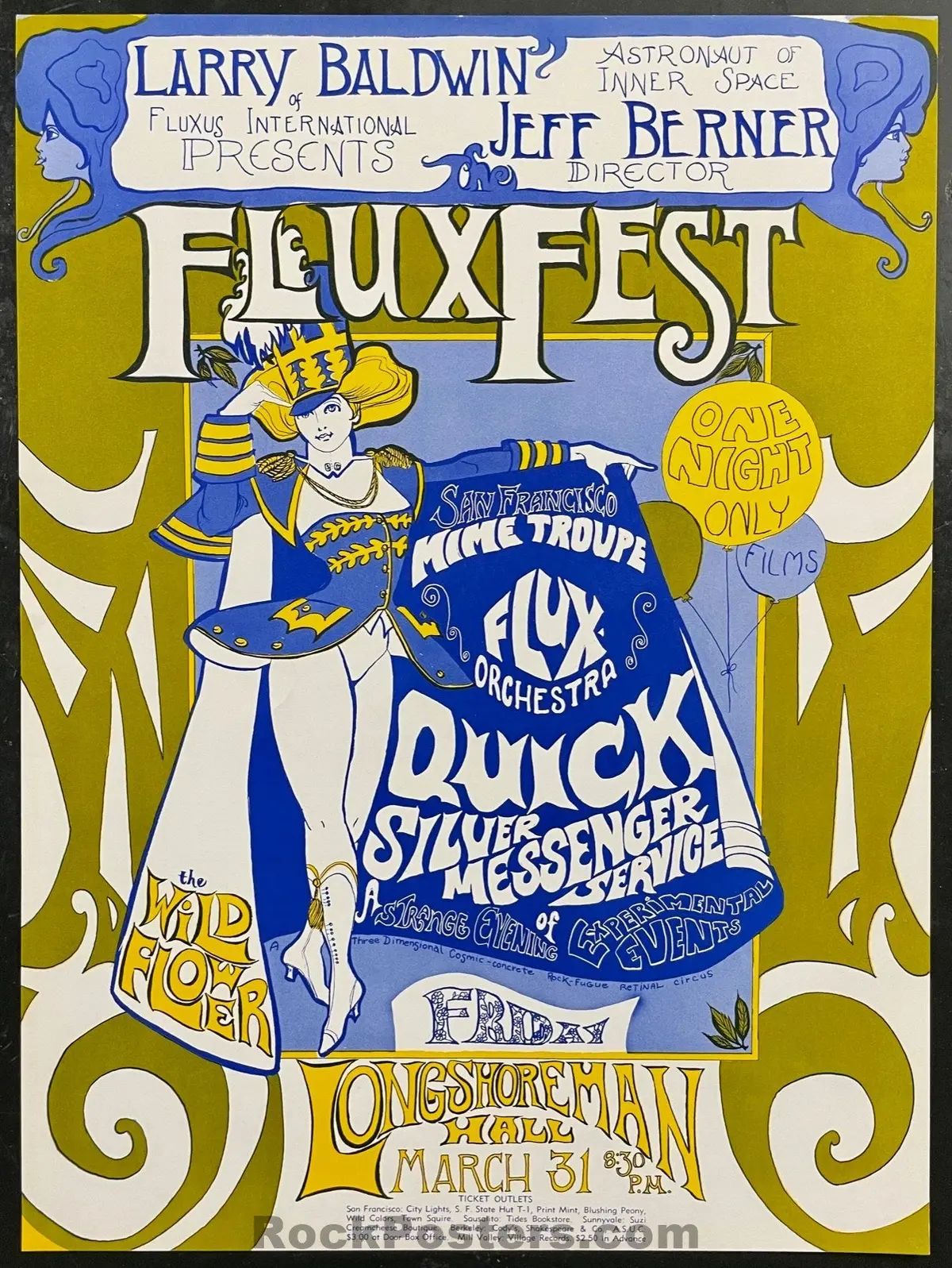 Auction - Fluxfest - Sf Mime Troupe - Quicksilver - Ida Griffin - Longshoremen's Hall - 1967 Poster - Near Mint Minus 1
