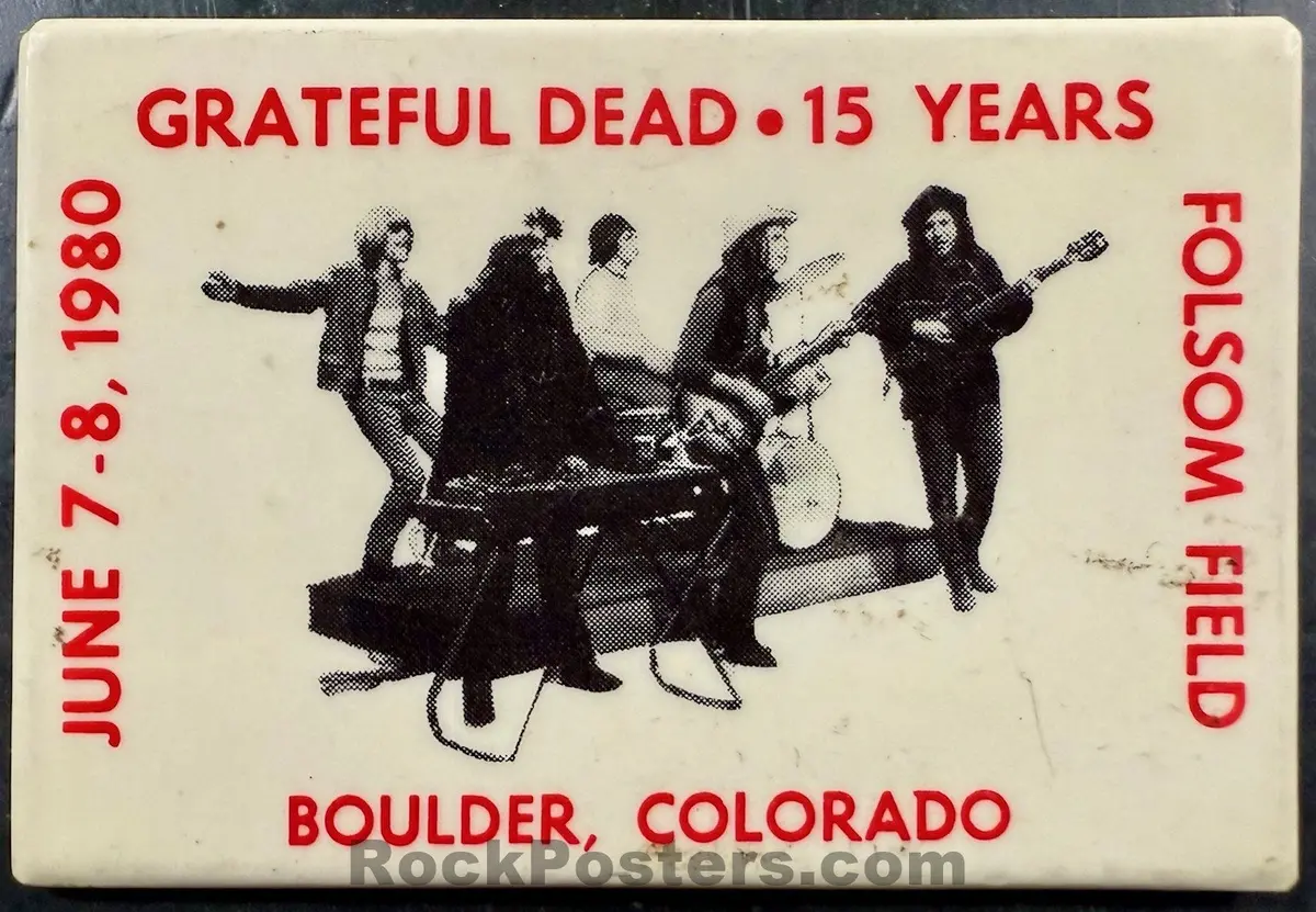 Auction - Grateful Dead - 15Th Anniversary - Boulder, Colorado - Pinback Button - Excellent 1