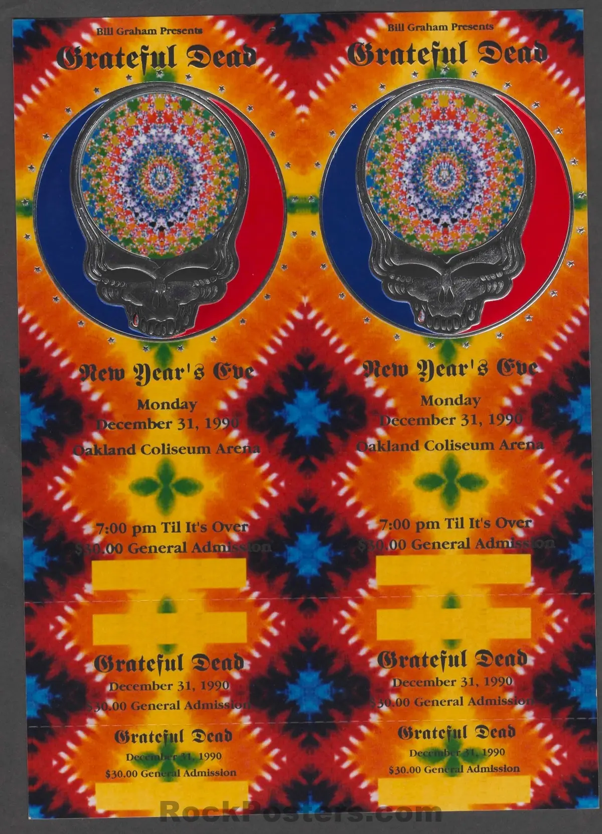 Auction - Grateful Dead  - New Year's Eve 1990-91 - Uncut Ticket - Oakland Coliseum - Excellent 1