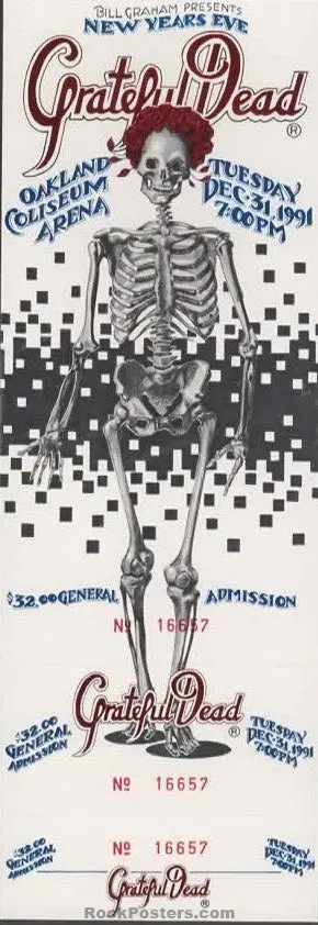Auction - Grateful Dead - New Year's Eve 1991 - Oakland Coliseum - Full Ticket - Mint 1