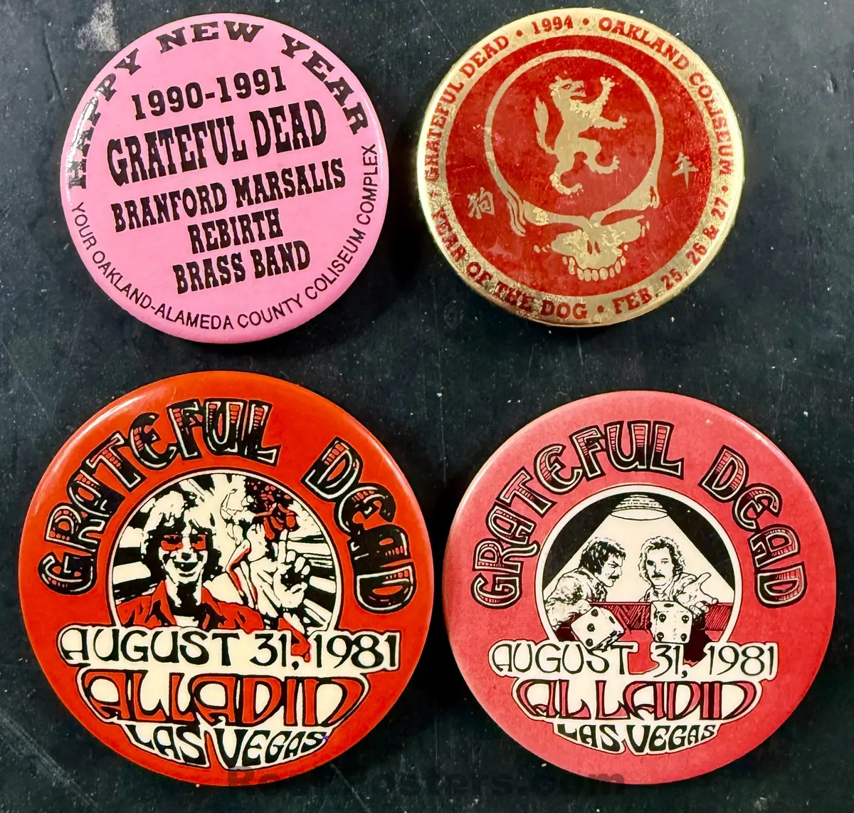 Auction - Grateful Dead - Pinback Buttons -  Lot Of 4 - 1981, 1991 & 1995 -  Las Vegas/Oakland - Near Mint 1