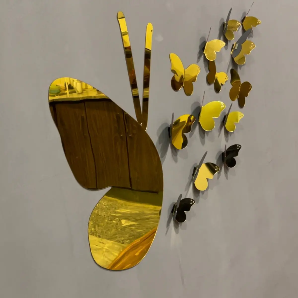 3D Golden Mini Mirror Butterfly Set – Elegant Wall Decor Accent 1