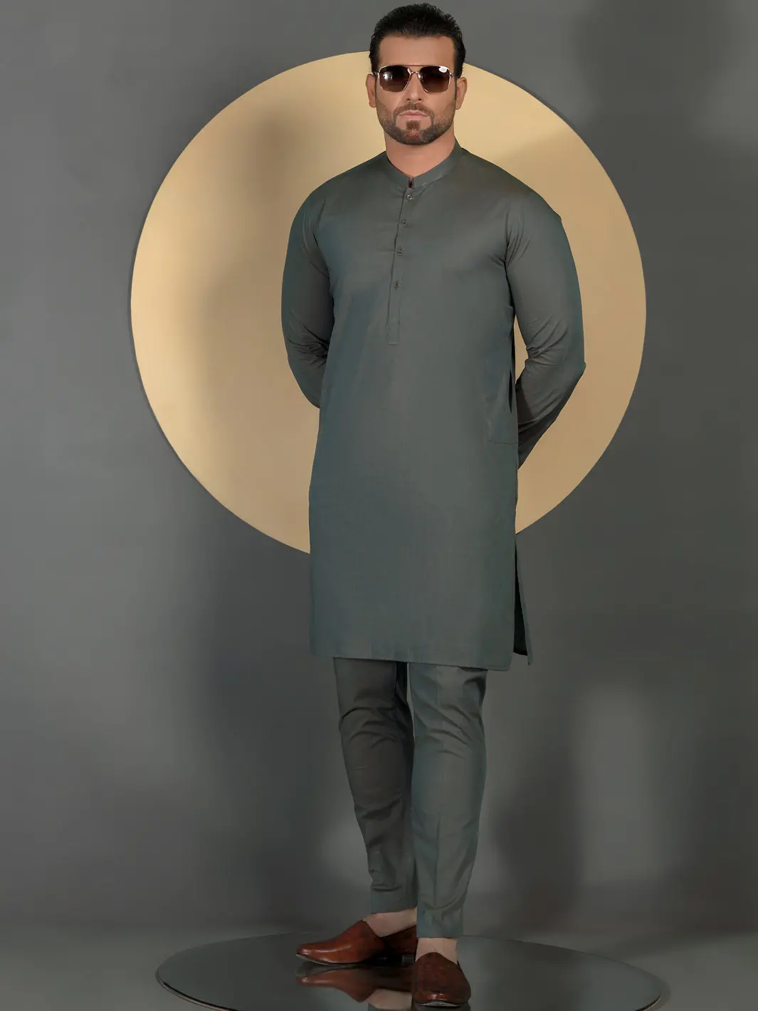 Green Cotton Men Unstitched Fabric - Al-Maharaja-22 1