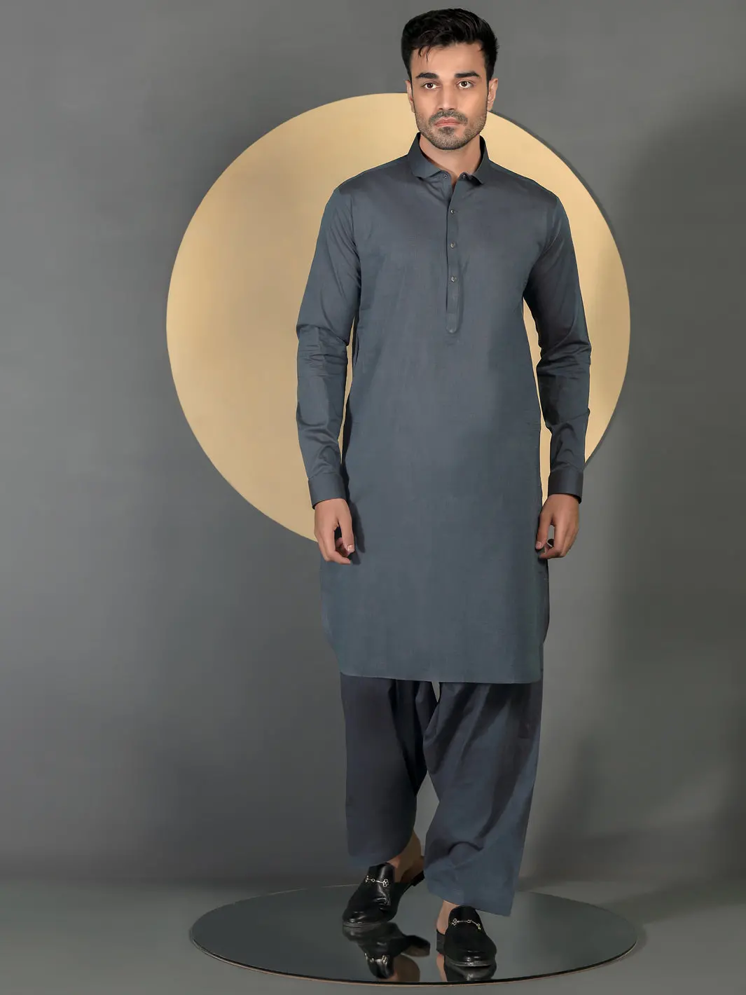 Grey Cotton Men Unstitched Fabric - Al-Maharaja-22 1