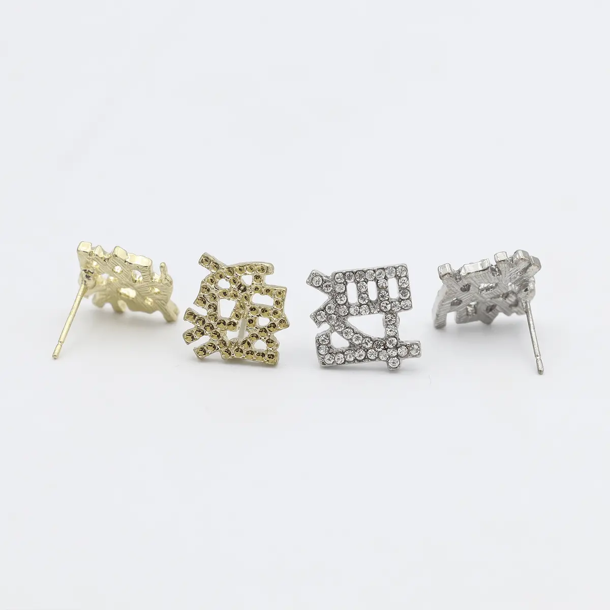 Ear Studs With Rhinestone Fashion Chinese Character Shape Women Earrings For Daily Wear 1