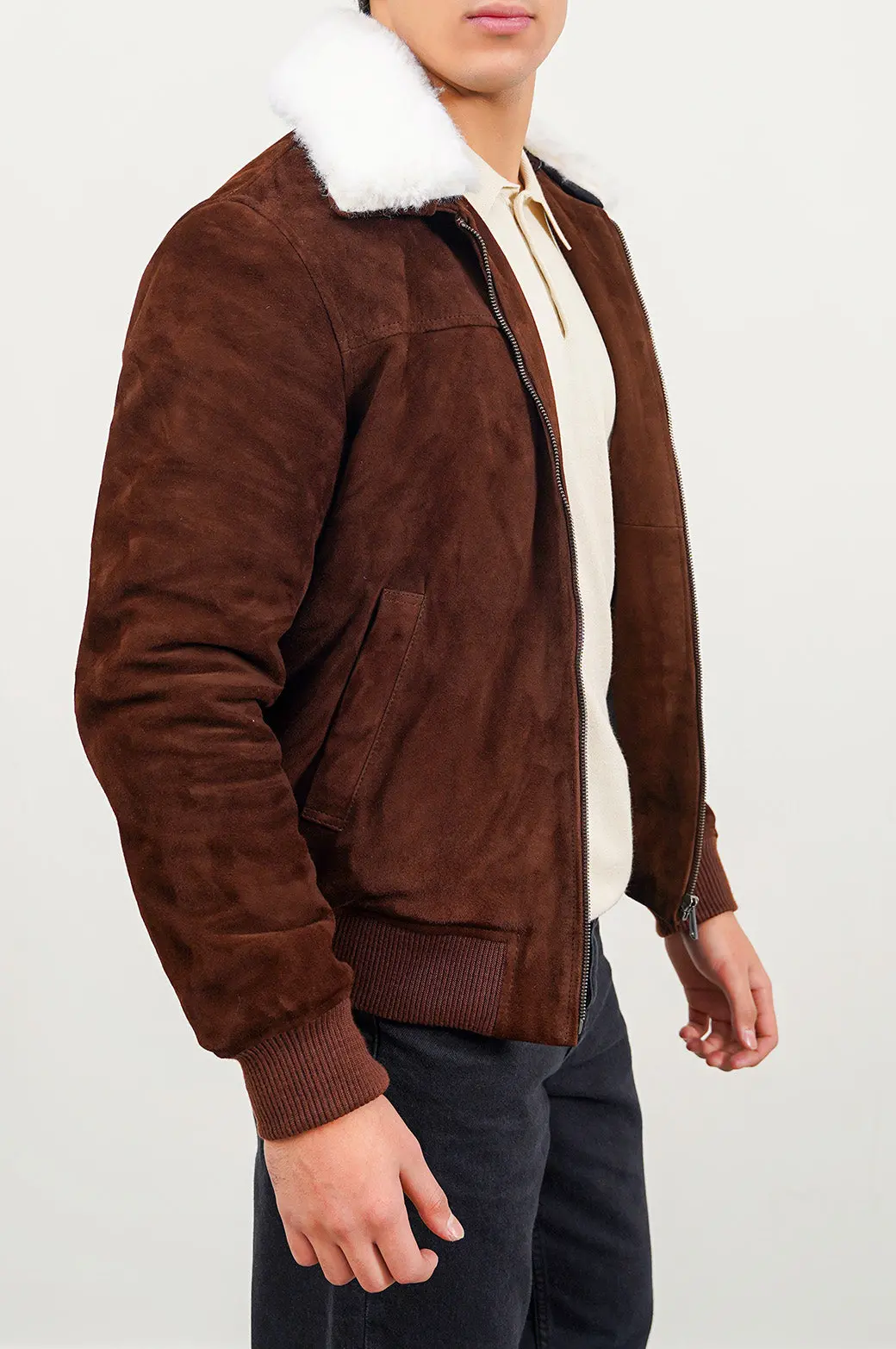 Suede Jacket With Lamb Wool Collar 1