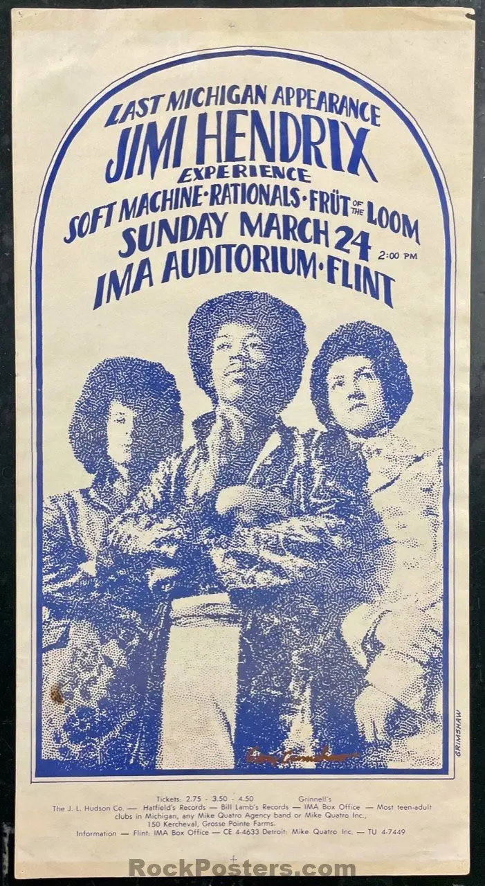 Auction - Jimi Hendrix - Gary Grimshaw Signed - Ima Auditorium -  1968 Concert Poster - Very Good 1