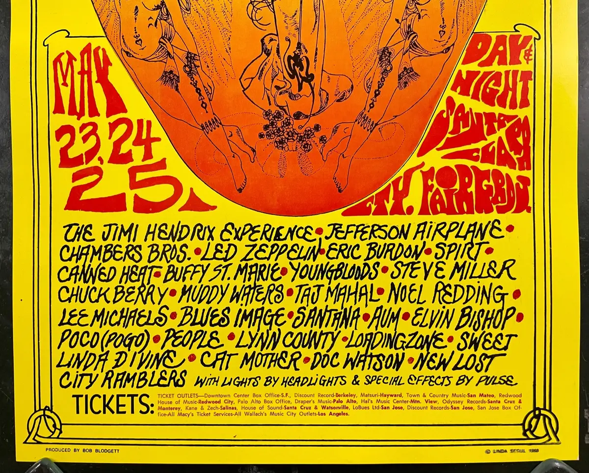 Auction - Northern California - Folk-Rock Festival - Jimi Hendrix - Led Zeppelin - 1969 Concert Poster - Near Mint 2