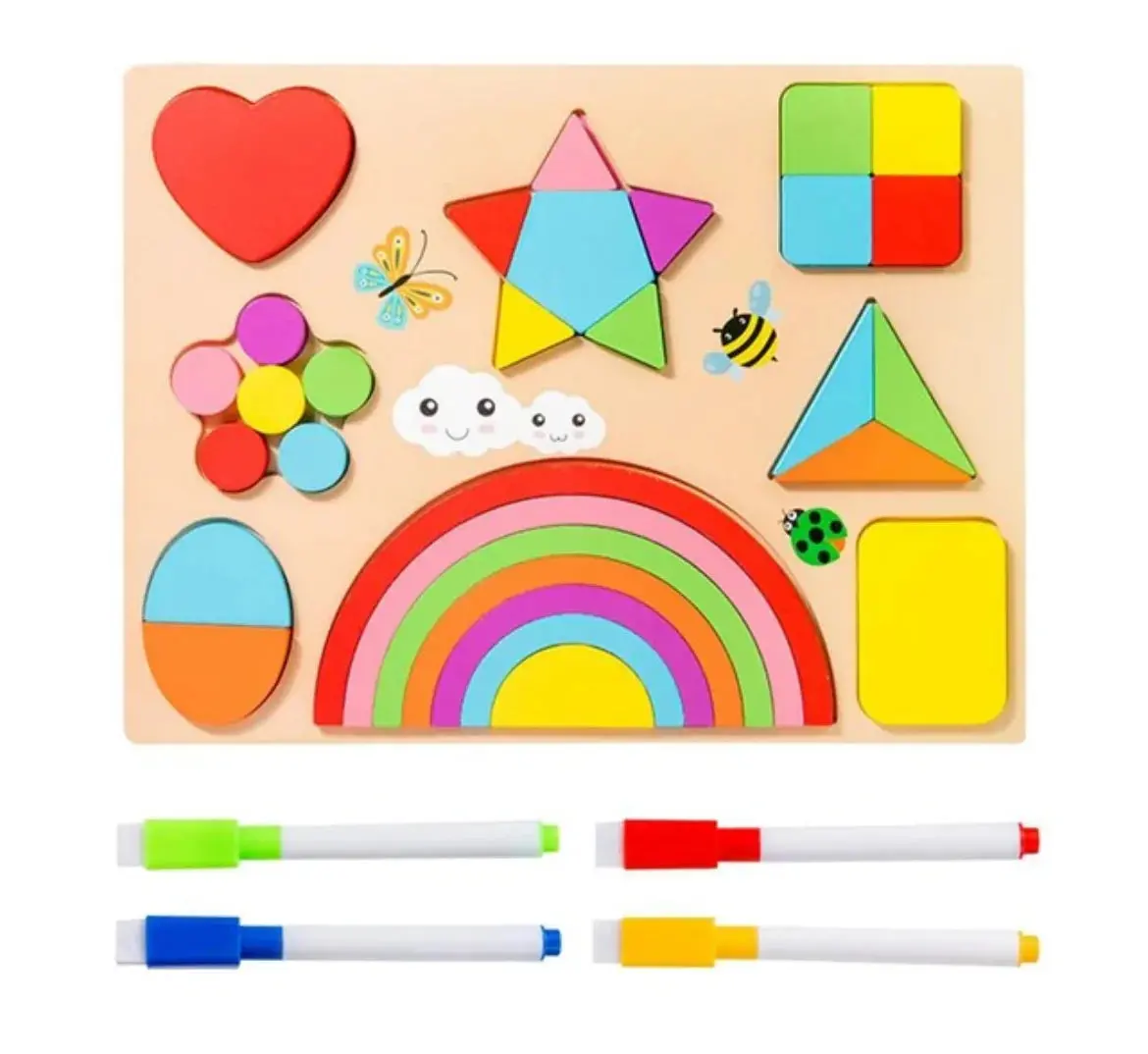 Large Size Kids Rainbow Shape Puzzle With Sketch Board On Back With Markers 1
