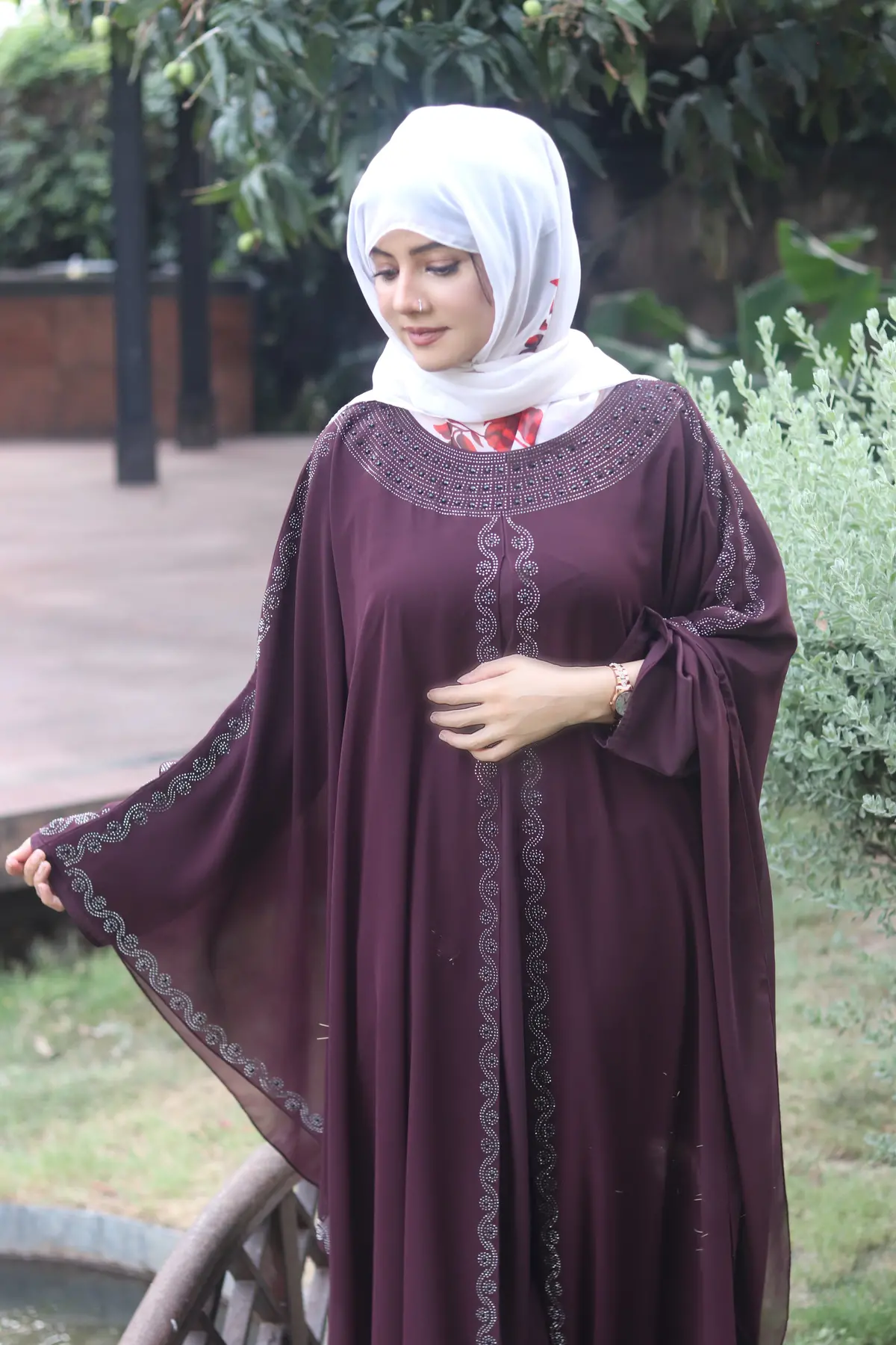 Luxury Maroon Kaftan Abaya With Dmc Stone Work – Formal Glamour By Haya By Rabi 2