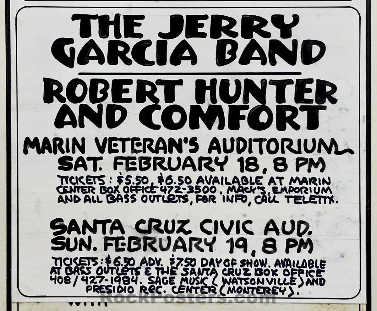 Auction - Original Art - Jerry Garcia Band - Randy Tuten Signed - 1978 Sf Chronicle Ad - Multiple Venues - Excellent 2