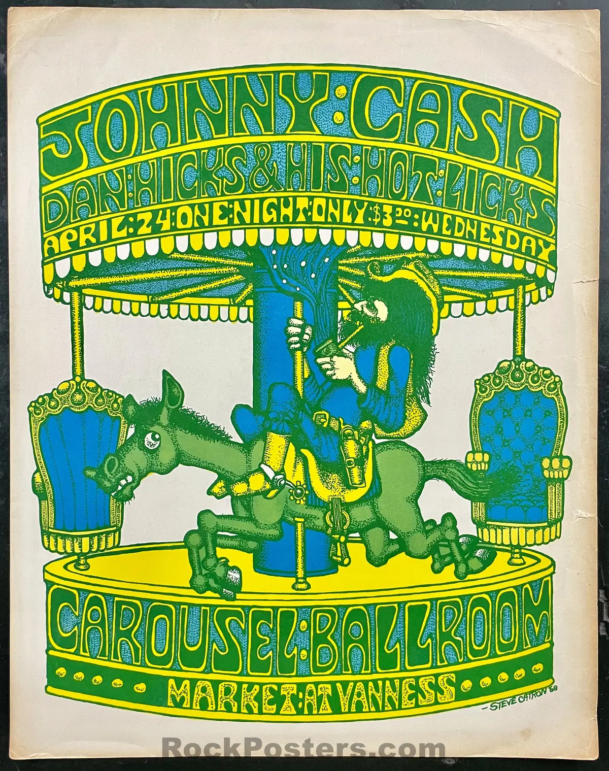Auction - Johnny Cash - Steve Catron - Carousel Ballroom - 1968 Concert Poster - Very Good 1