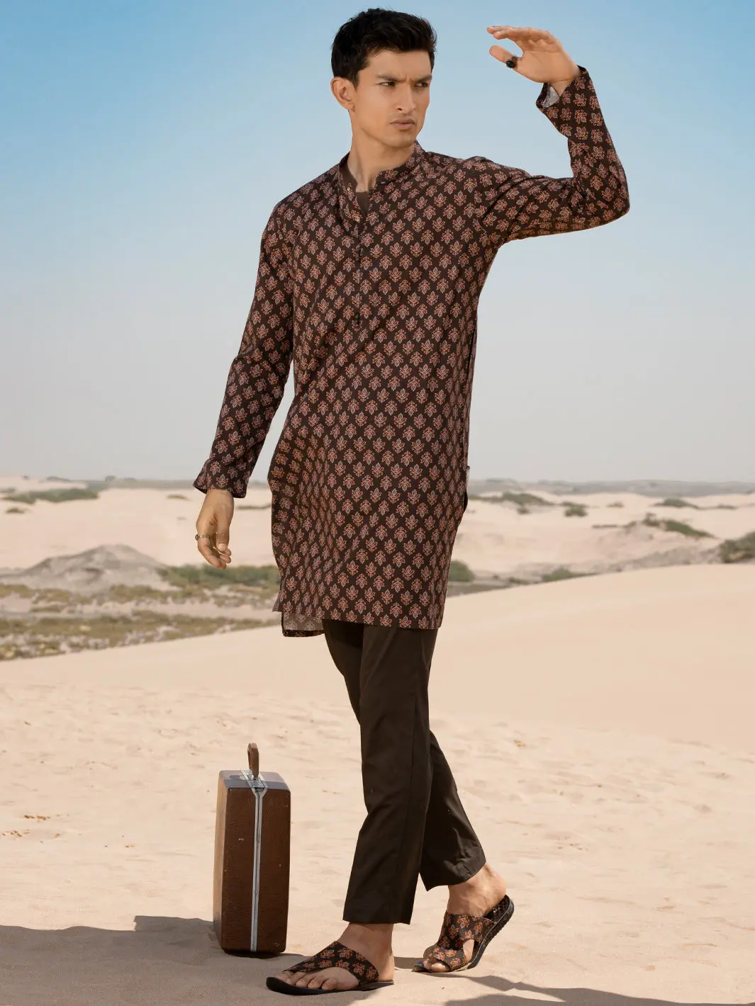 Dark Brown Linen Short Kurta - Alcr-K-036 1