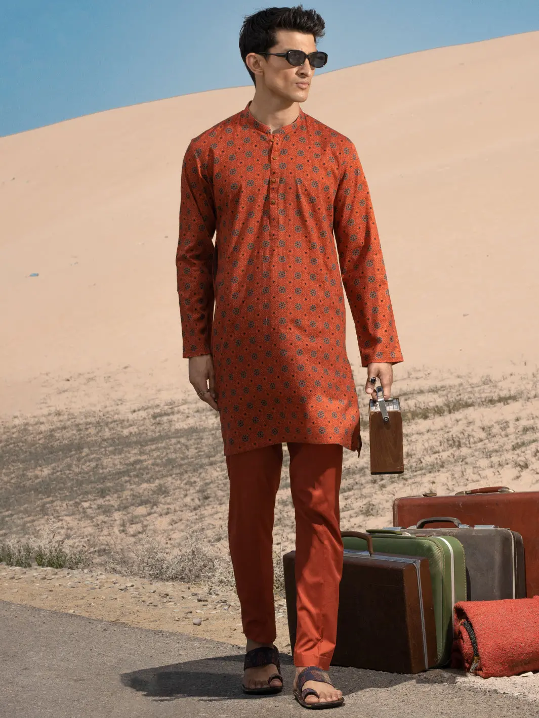 Orange Linen Short Kurta - Alcr-K-037 1