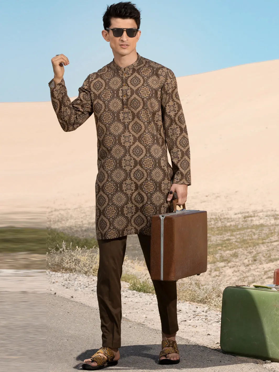 Green Linen Short Kurta - Alcr-K-039 1